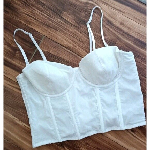 My Boo Longline Corset Bra Sz Medium White Convertible Straps Wedding Underwire - Picture 1 of 8